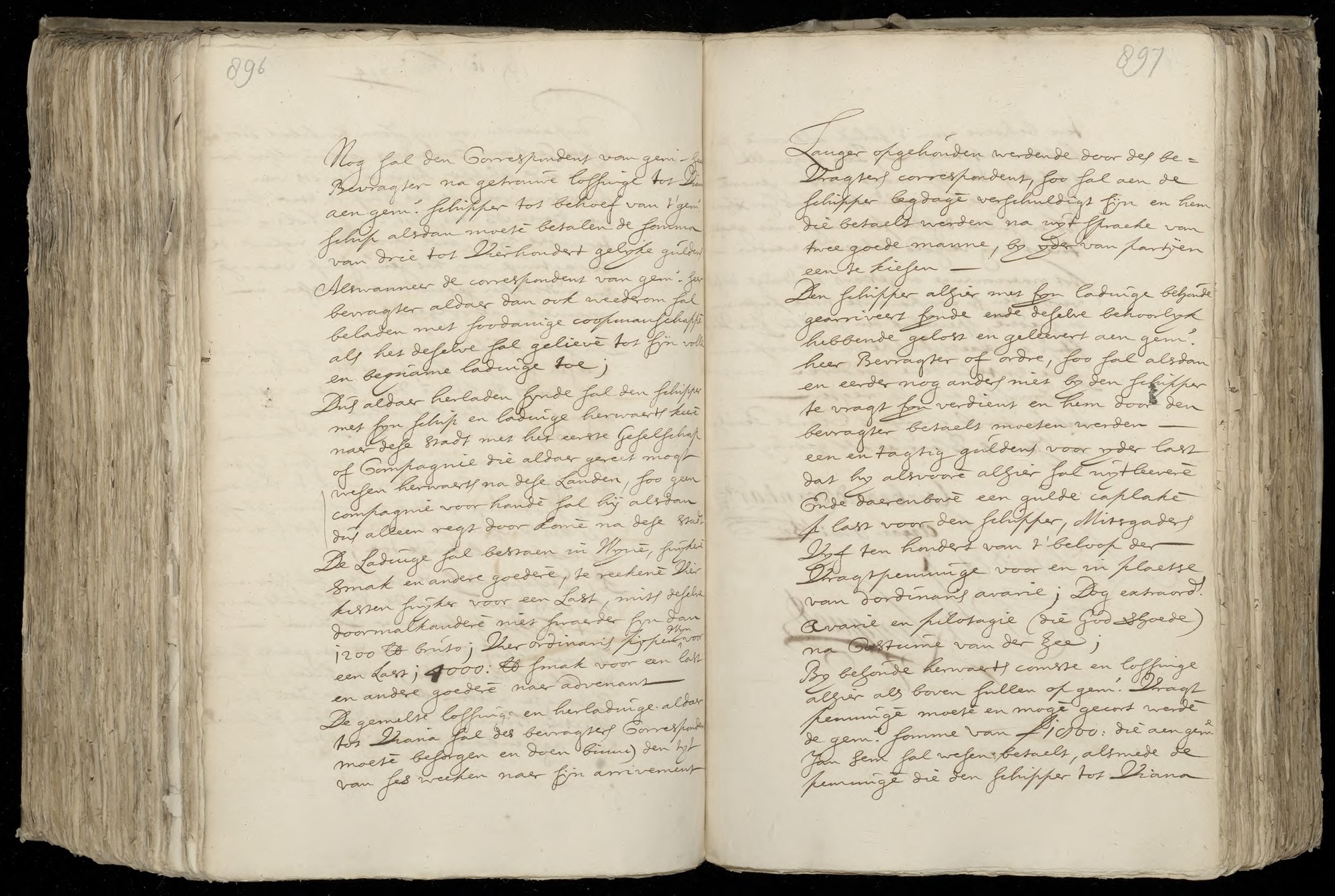 Open charter contract from 1704, with handwriting across both pages